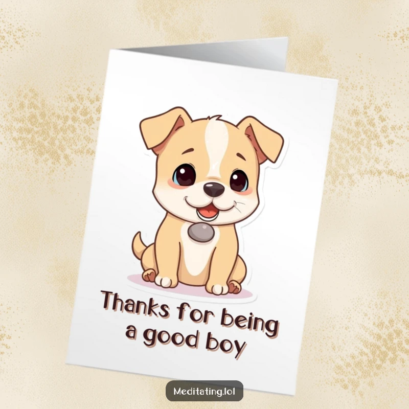 Funny Free Printable Thank You Card: A clever dog showing off its balancing skills with a pebble on its nose.
