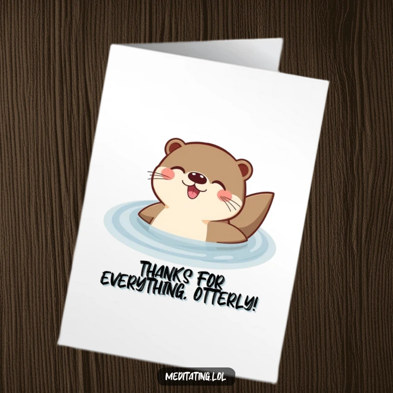 Funny Free Printable Thank You Card featuring a delighted otter floating peacefully, expressing gratitude with a smile.