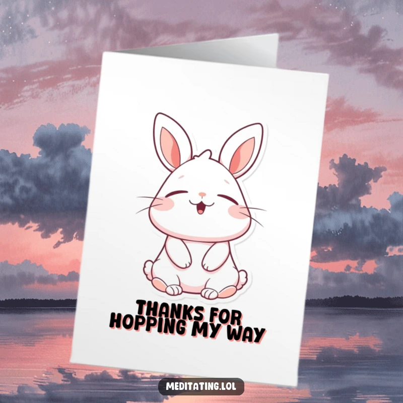 Funny Free Printable Thank You Card: A happy rabbit breathing deeply with closed eyes, embodying bliss.
