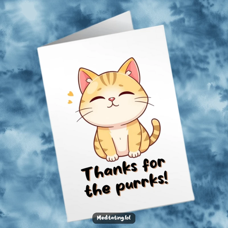 Funny Free Printable Thank You Card: A curious cat hums with closed eyes, a soft and cozy way to express gratitude.