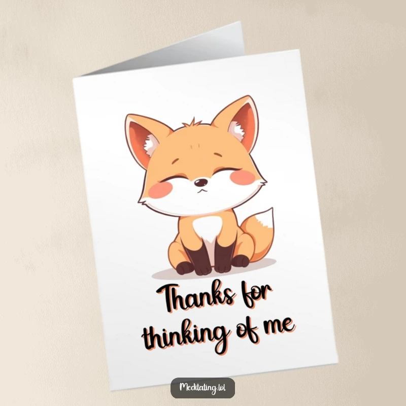 Funny Free Printable Thank You Card: A fox deep in thought closes its eyes, perfect for humorous gratitude.