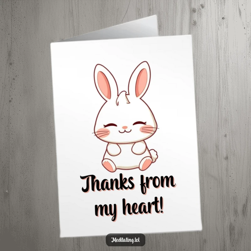 Funny Free Printable Thank You Card: Cheerful rabbit breathing deeply, conveying peaceful thanks with a serene smile. Printable.