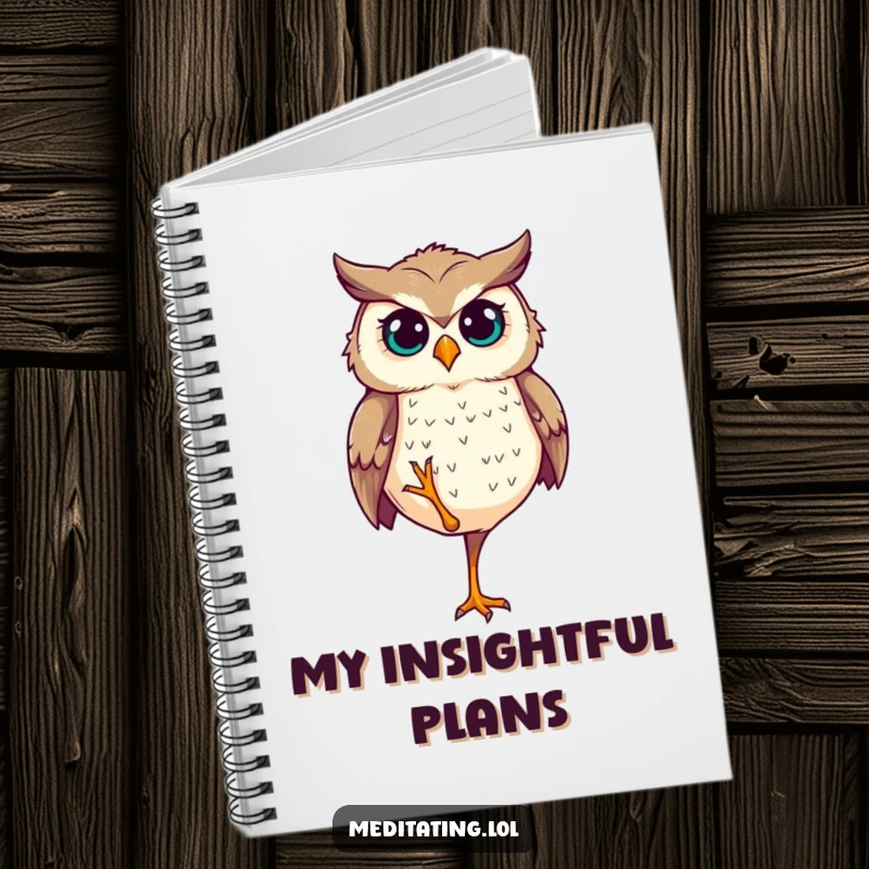 Funny Notebook: Cover features a determined owl standing perfectly balanced on one leg, looking wise.