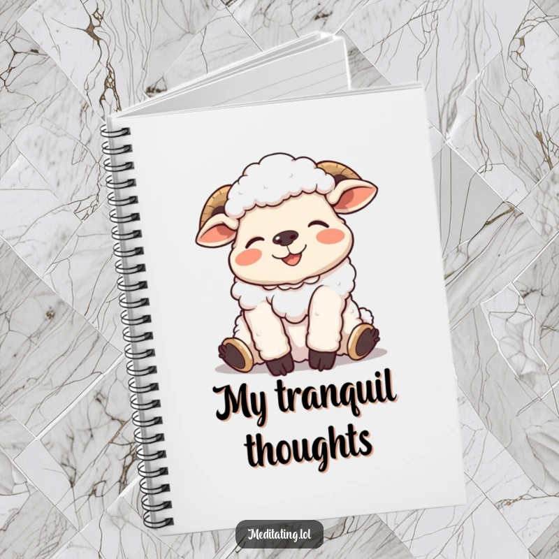 Funny notebook with a giggling sheep in a relaxed and happy pose, perfect for jotting down funny thoughts.