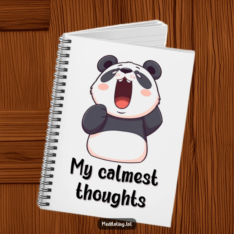Funny panda notebook with a determined panda taking a deep, visible breath upwards, perfect for serene journaling.