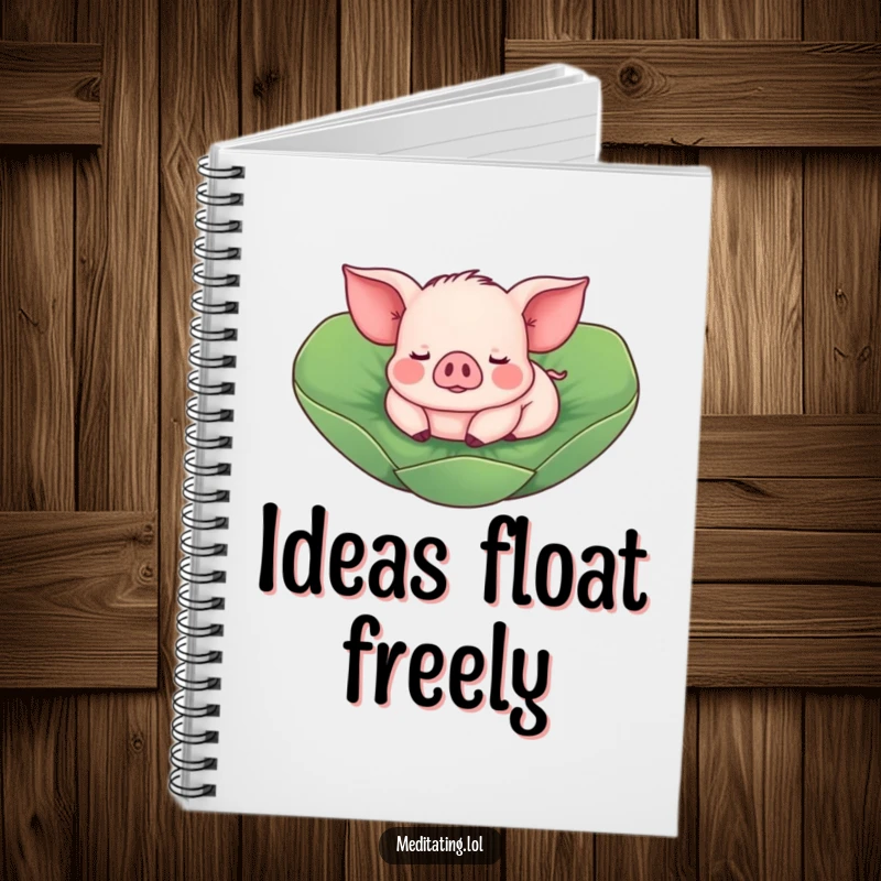 Funny Piglet Notebook: A whimsical notebook cover with a piglet floating on a lotus leaf, perfect for jotting down funny thoughts.