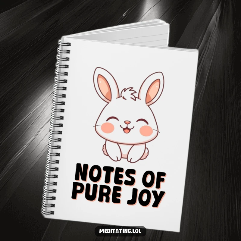 Funny notebook featuring a serene rabbit with closed eyes and a happy smile, perfect for jotting down peaceful thoughts.