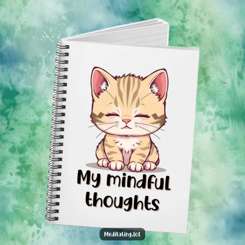 Funny kitten notebook featuring a curious kitten breathing deeply, ideal for capturing peaceful thoughts.