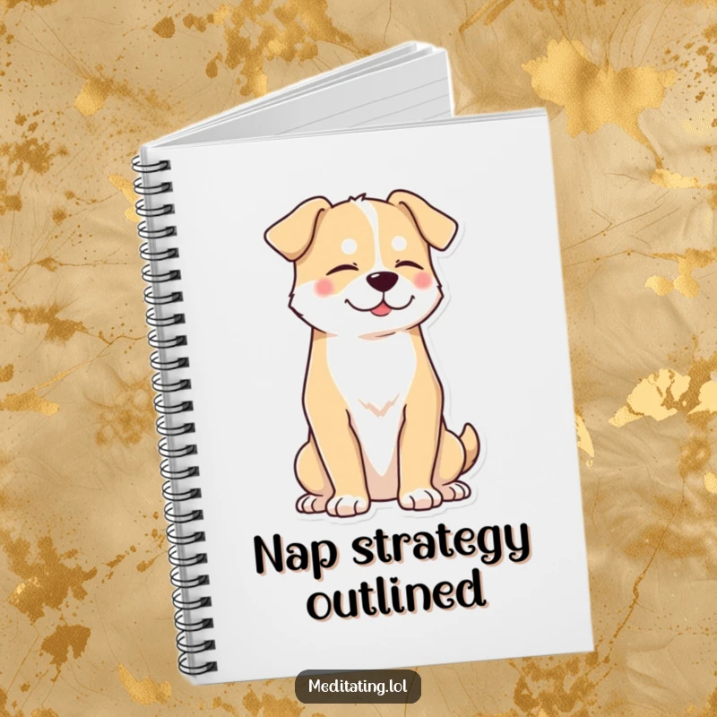 Funny dog notebook featuring a proud dog sitting upright with eyes closed, ideal for capturing peaceful thoughts.
