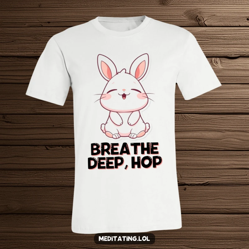 Funny rabbit t-shirt featuring a cheerful bunny with closed eyes, inhaling deeply in a state of pure bliss, ideal for relaxation and humor.