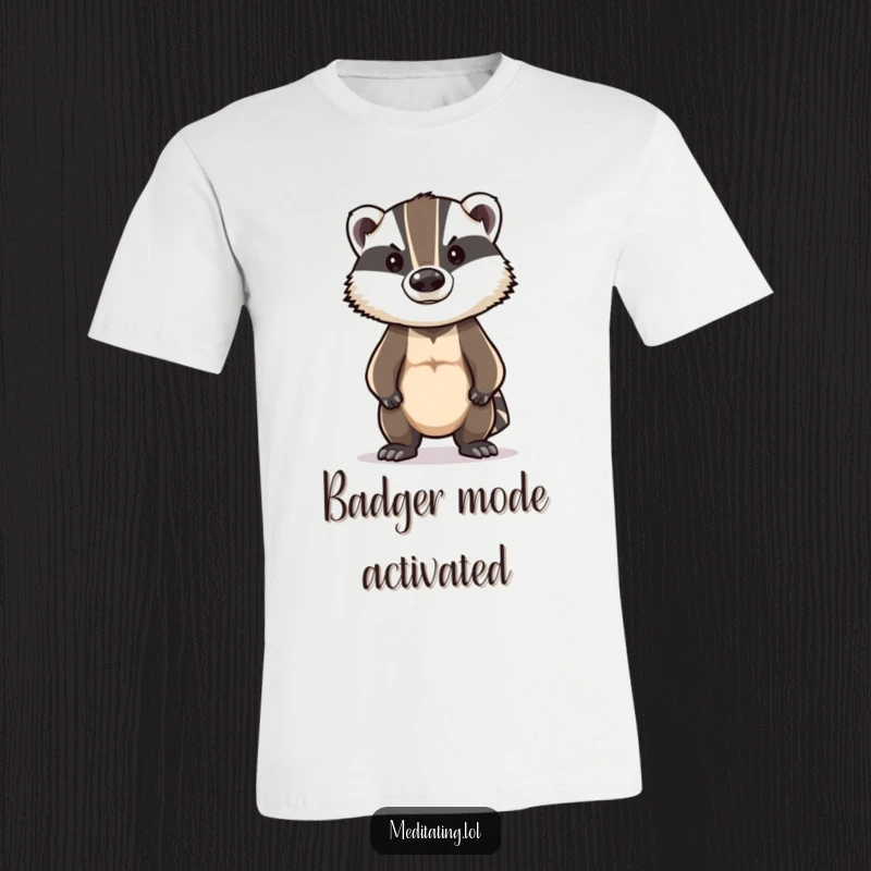Funny Badger T-Shirt: A brave badger in a stoic posture, embodying strength and a humorous, determined attitude.
