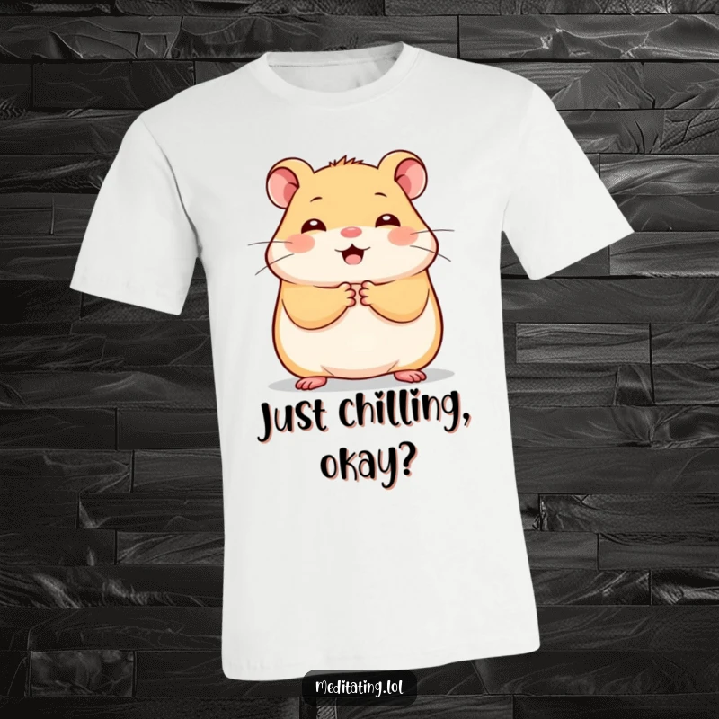 Funny cheerful hamster t-shirt, paws held together in stillness, a charming depiction of adorable tranquility and happiness.