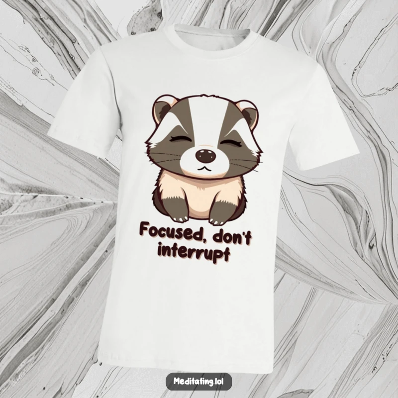 Funny t-shirt with a determined badger closing its eyes and breathing deeply, symbolizing focus and inner strength.