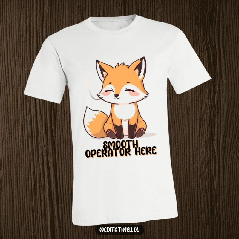 Funny t-shirt with a relaxed fox exhaling smoke, capturing a moment of peaceful, humorous bliss.