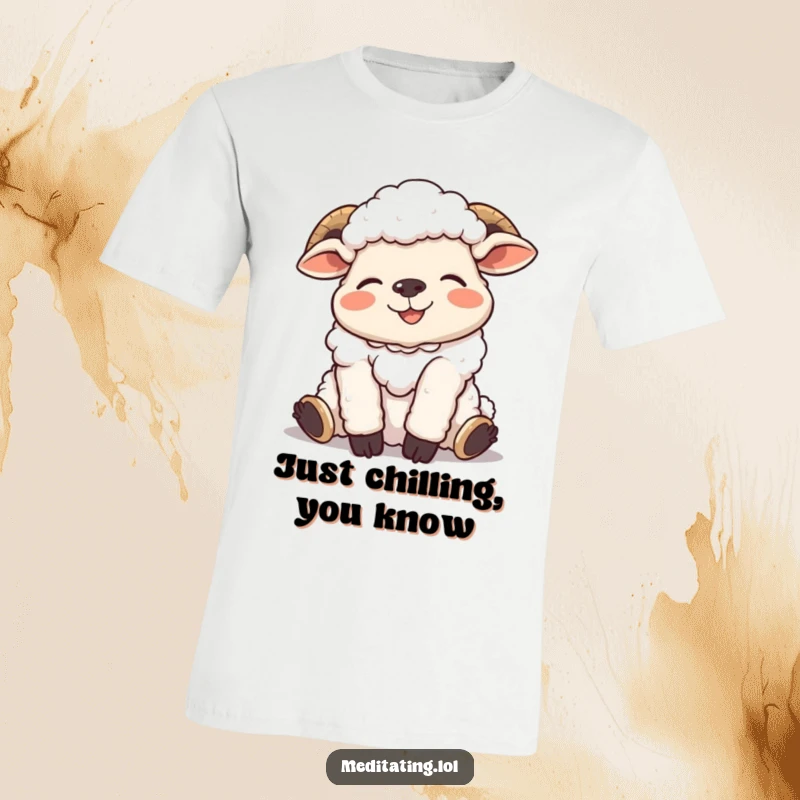 Funny t-shirt with a giggling sheep in a hilariously relaxed pose, perfect for spreading smiles and laughter.