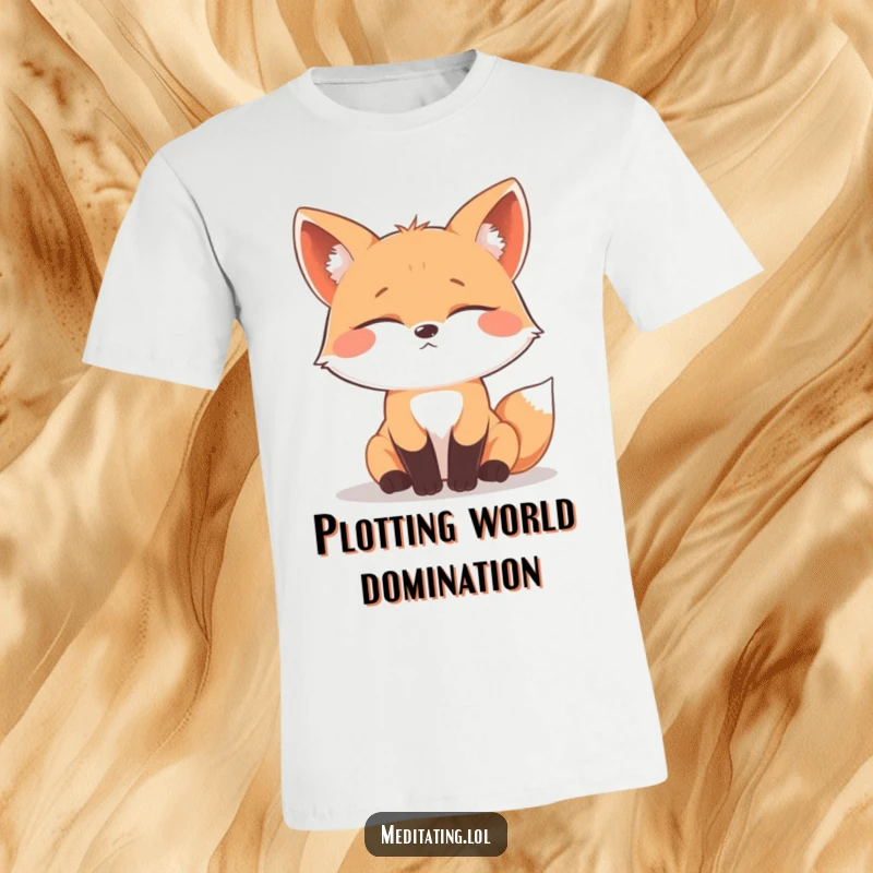 Funny curious fox t-shirt, eyes shut in deep contemplation, a whimsical depiction of a wise creature lost in thought.