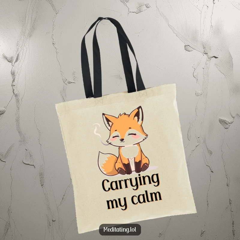 Funny tote bag featuring a tranquil fox expertly exhaling a smoke plume, ideal for a humorous, relaxed vibe.