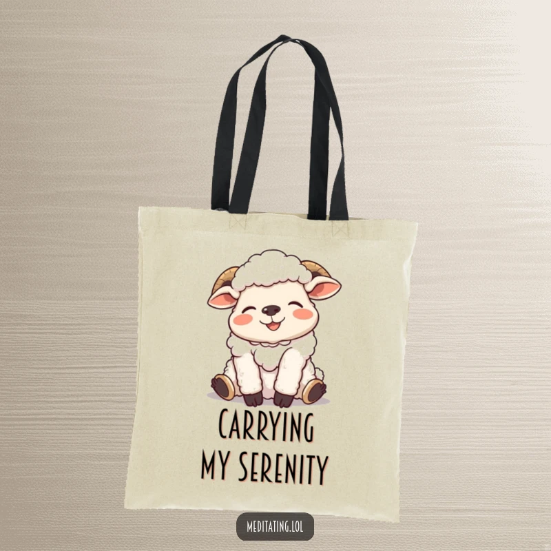 Funny tote bag featuring a giggling sheep in a supremely relaxed and funny pose, perfect for stylish, humorous errands.