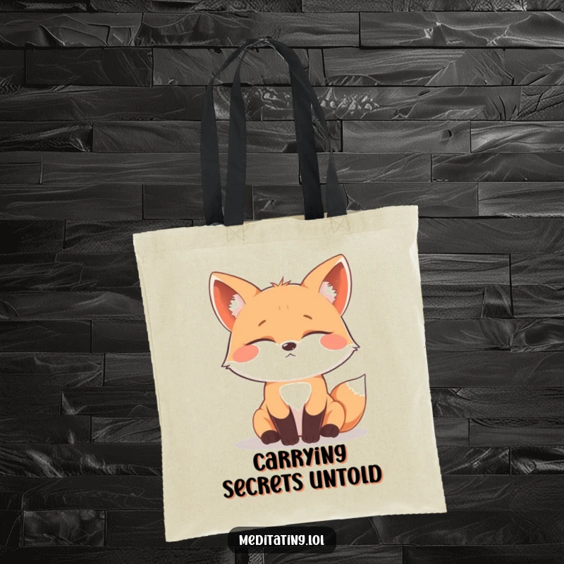 Funny curious fox tote bag, depicting a fox with eyes closed in deep contemplation, a humorous and practical accessory.