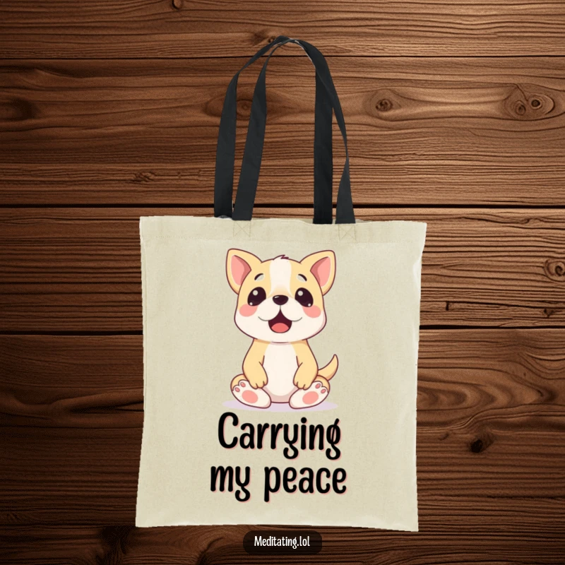 Funny Dog Meditation Tote Bag: A surprised dog in a wobbly meditation pose, ideal for carrying yoga gear or groceries.