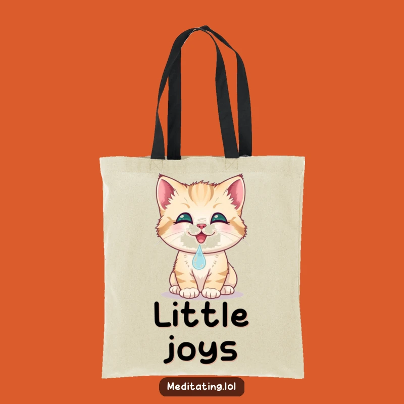 Funny Kitten Dewdrop Tote Bag: Smiling Cat Touching Water, Stylish Accessory, Cute Gift
