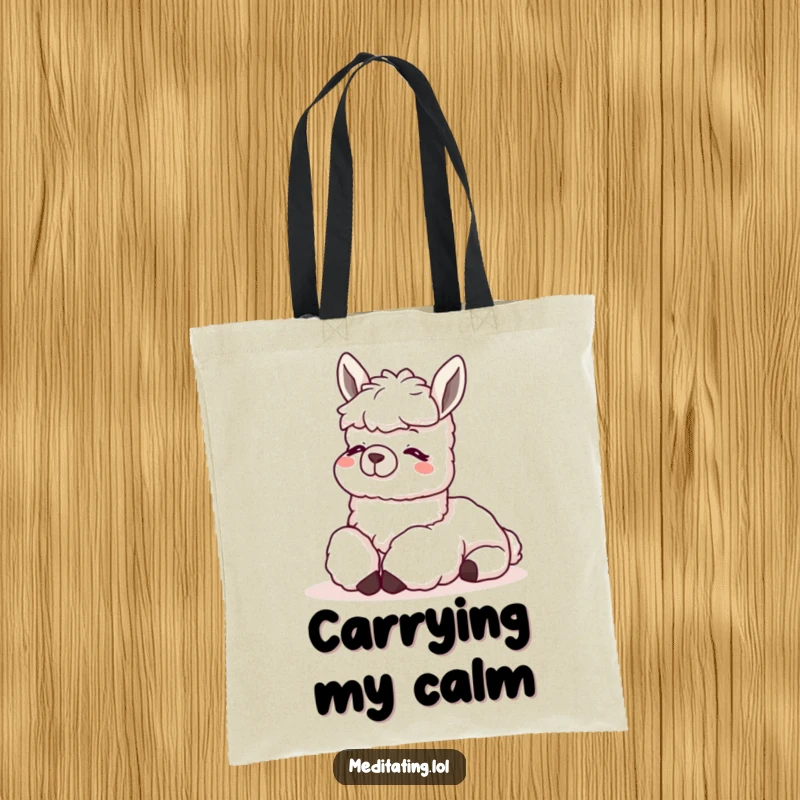 Funny Llama Tote Bag featuring a content llama resting its head on its knees, symbolizing relaxation and carrying your items with ease.