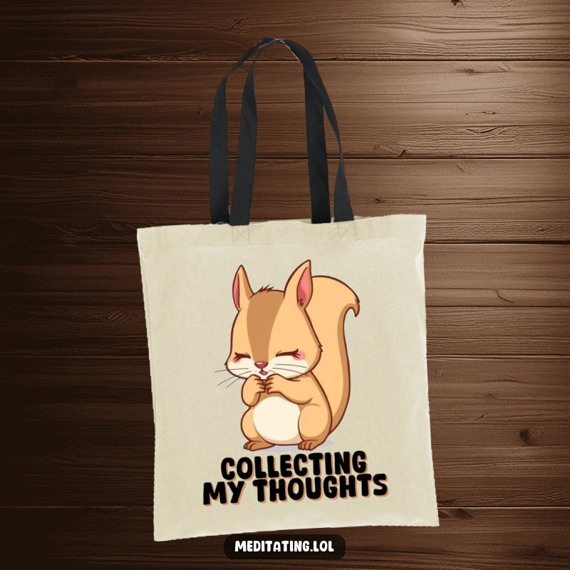 Funny Squirrel Tote Bag: Determined squirrel intensely focusing on its breath, a humorous and focused accessory.