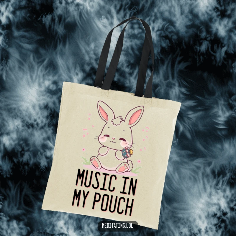 Funny Bunny Tote Bag: Playful bunny humming a peaceful melody, a charming and humorous accessory for everyday use.